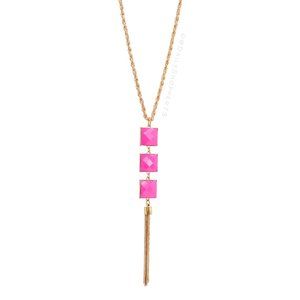 Simple Women's Long Pink Tassel Pendant Necklace